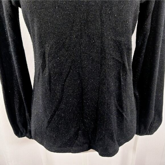 TALBOTS PETITE! BLACK W/SUBTLE BLACK SHIMMER METALLIC VELVET NECK SWEATER! SZ SP - Picture 4 of 9
